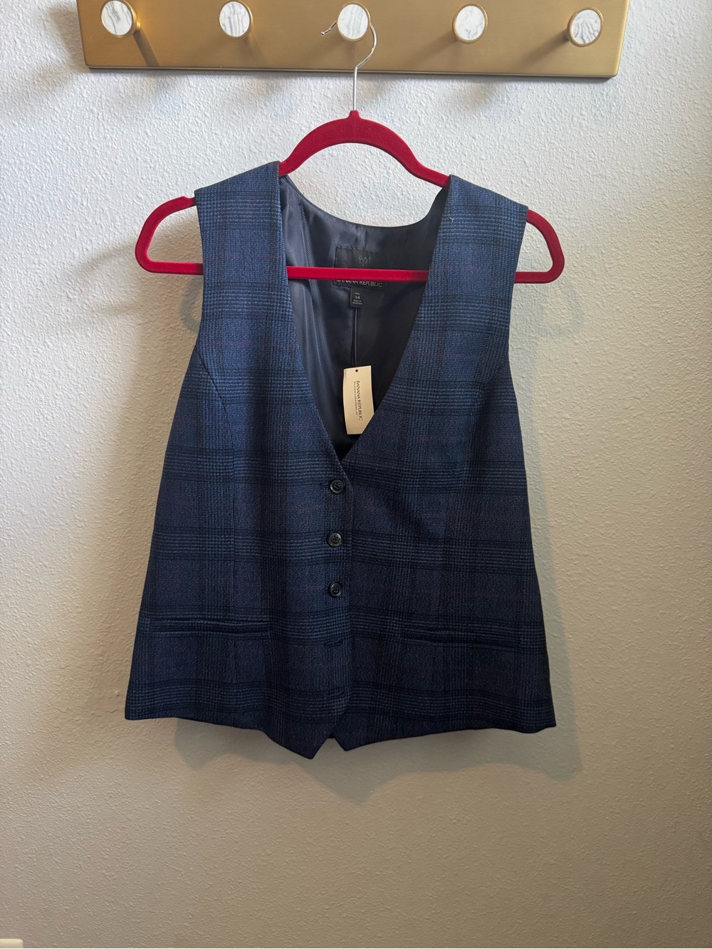 NWT Banana Republic Navy Plaid Vest Size 14 Tall